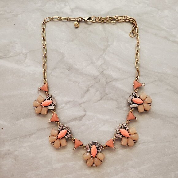 ✨ J.Crew Orange Touple Rhinestones Crystals Cluster Statement Necklace ✨ - Picture 1 of 15